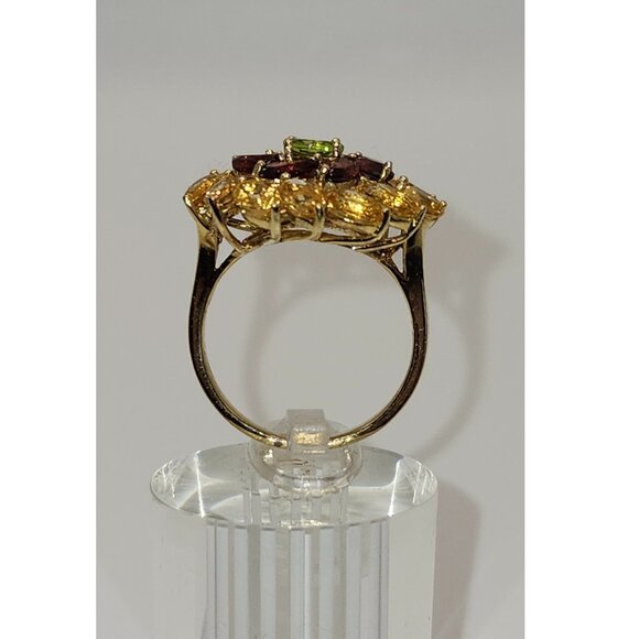 .925 Sterling Silver/14kt Gold Peridot/Garnet/Citrine Ring Size 7.5 Value $685 - Picture 6 of 9